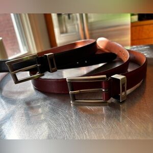 Johnston and Murphy Italian leather calf belts in black and brown. Size 38.